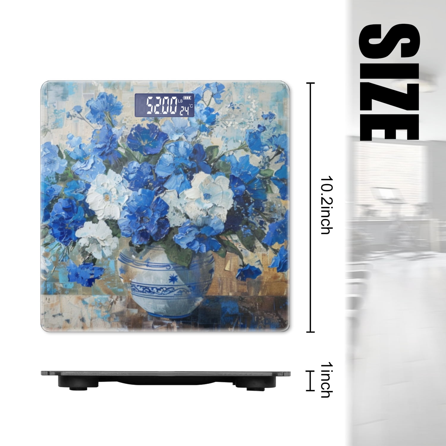 High Precision Body Weight Scale Smart Bathroom Scales with Large LCD Display(400lbs),Decorative for Bedroom-Beautiful Bouquet Of Blue And White Flowers