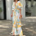 thumbnail image 3 of Gibobby Vestido largo de playa de verano para mujer Temperamento de verano Conmutar Vestido de cintura media Belleza Temperamento retro Manga larga Tubo de color sólid(Amarillo,CH), 3 of 5