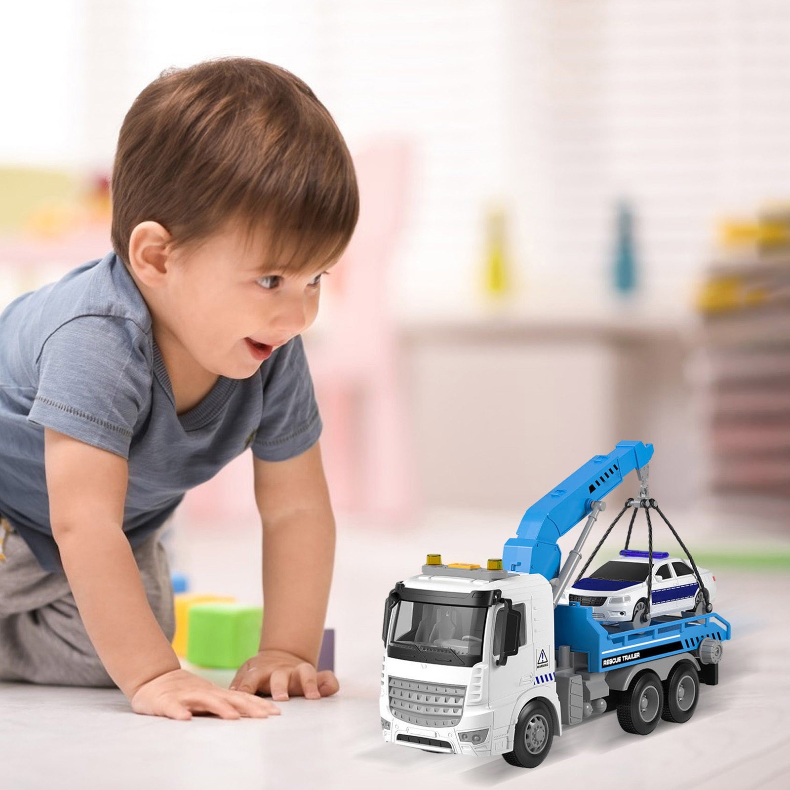 FEOLGEHLY Tow Truck Toy for 3 4 5 6 7 Years Old Boy, Tow Truck with Crane Toy Model, Truck Vehicle Toy with Inertial Function Racing Car, Construction Toy Birthday Gifts for Boys