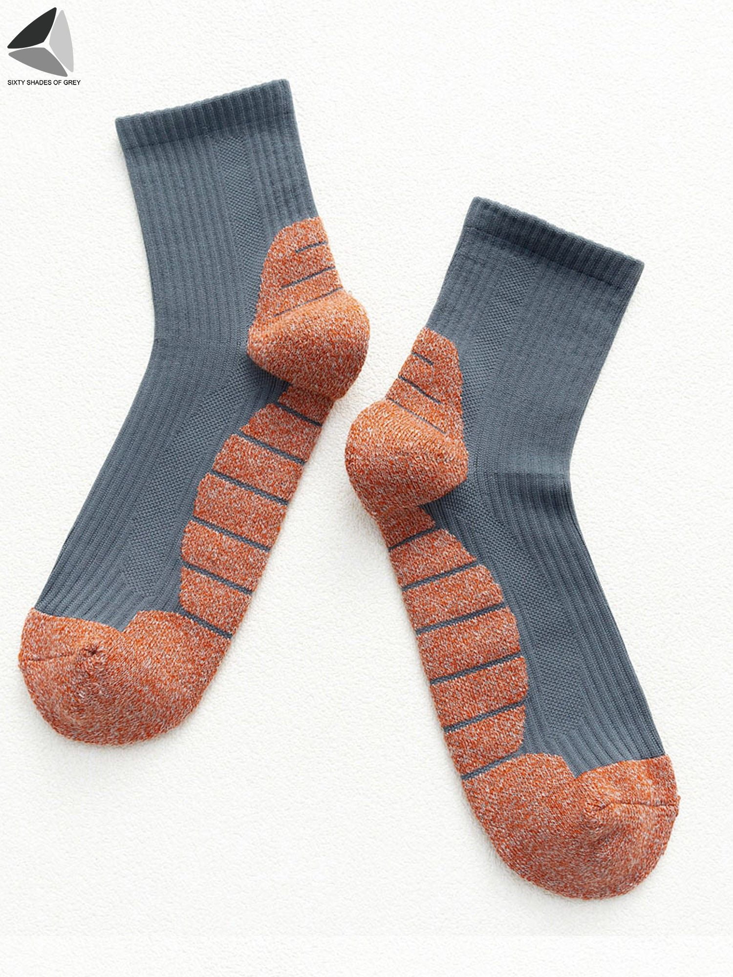 PULLIMORE 3 Pairs Mens Cotton Crew Socks Cushioned Athletic Ankle Short Sock (Gray)