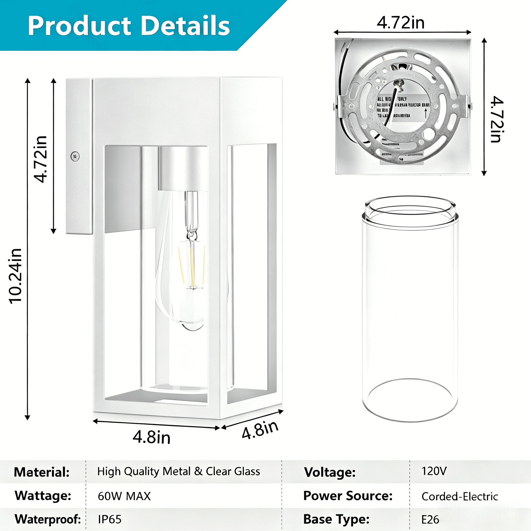 GCGAFUL 10.24 Inch Modern Outdoor Wall Light 2 Pack, White Hardwired Waterproof Sconce with Clear Glass for Porch