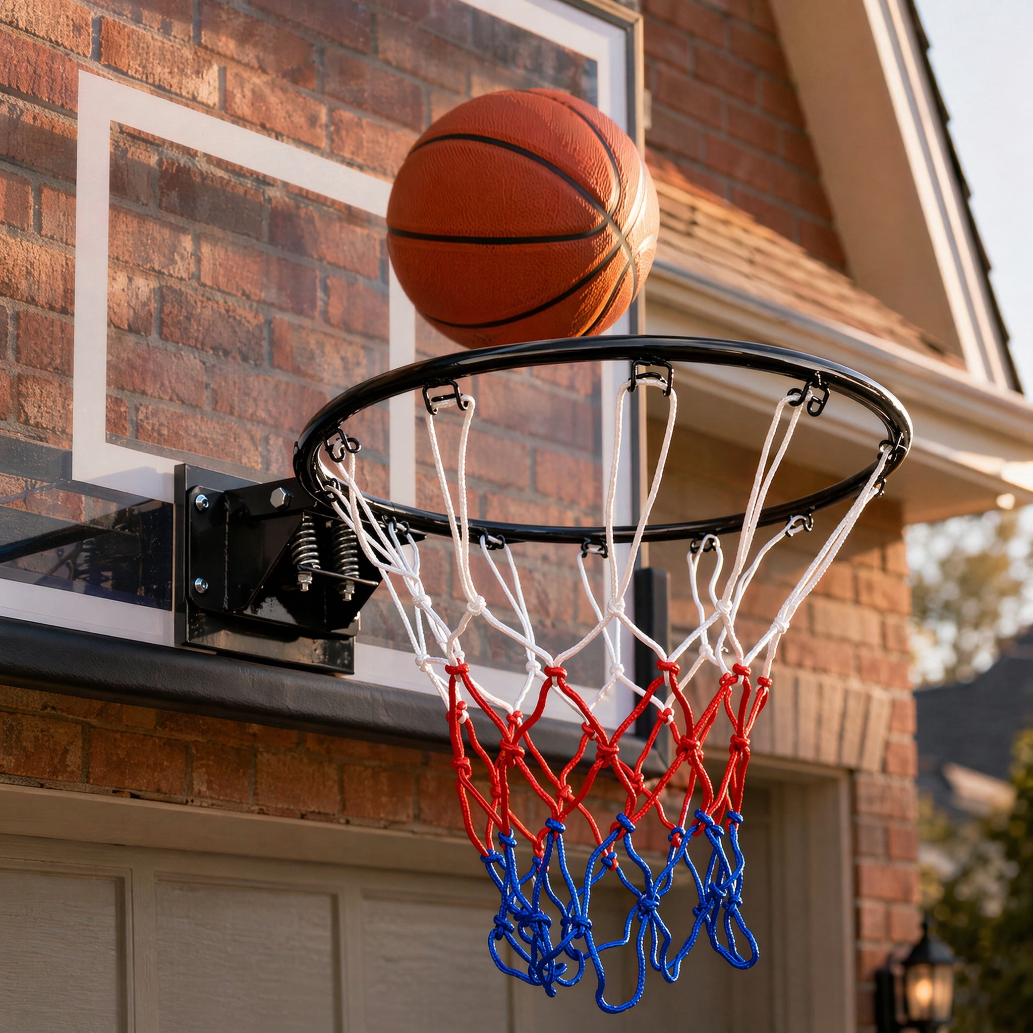 18 Inch Standard Double Spring Solid Steel Basketball Rim Heavy‑Duty Wall Mount Replacement Hoop with Nylon Net Shock‑Absorbing Basketball Goal for Indoor Outdoor Kids Teens Home Backyard Play