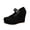 Black, variant on Women’s Double Buckle Mary Jane Wedge Pumps, Faux Suede Platform Closed Toe High Heel Shoes, Party Dress Casual Heels