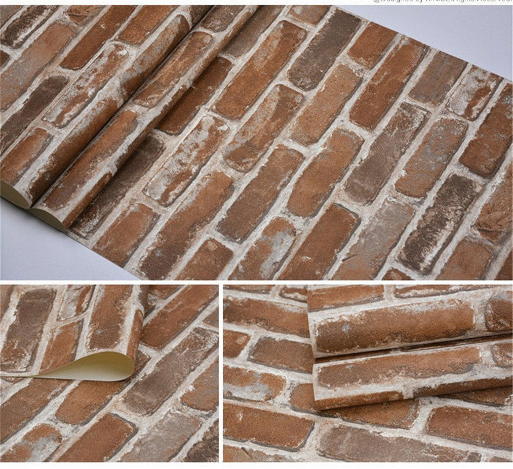 Flat Faux Brick Stone Wallpaper Roll 3D Effect Blocks Vintage Home Decoration Brown