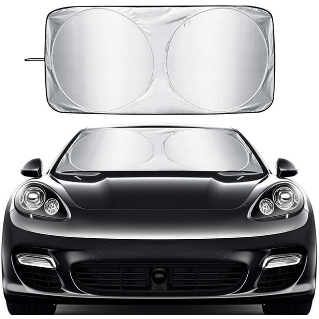 Car Front Windshield Sun Shade/Cover, Reflective Fabric Foldable Sunshade for UV Rays, Sun Glare, Heat Blocking, Keep Car Cool, Universal Auto Interior Protection,65.8" x 37.5"