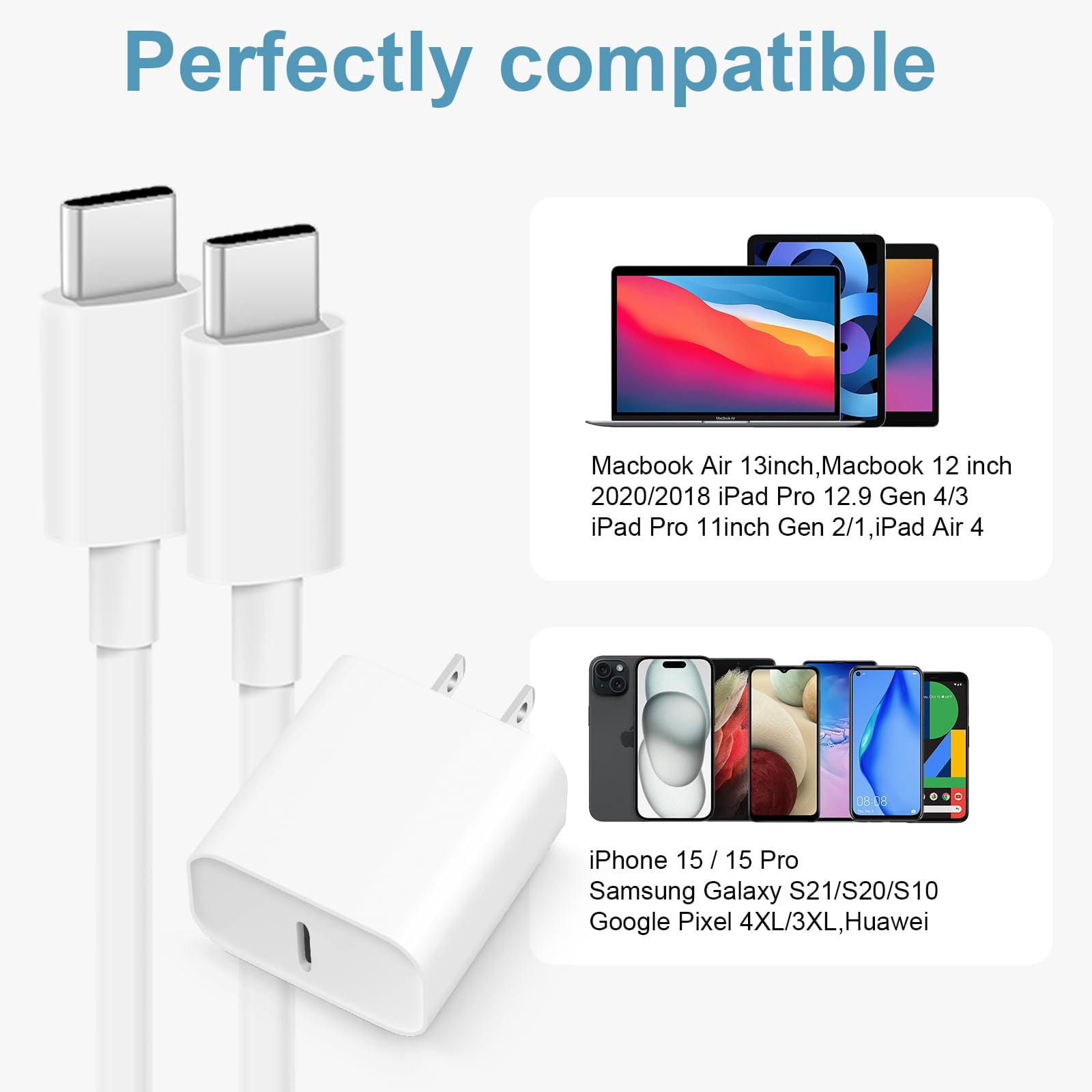 LujingZ 3 - Pack Fast Charging USB - C Wall Charger with 6FT Cord - Compatible with iPhone 17/16/15 Series
