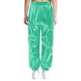 thumbnail image 2 of CHICTRY Shiny Holographic Cargo Pants Girls Boys Jazz Hip-Hop Street Dance Wear Trousers with Pockets Light Green 8, 2 of 5