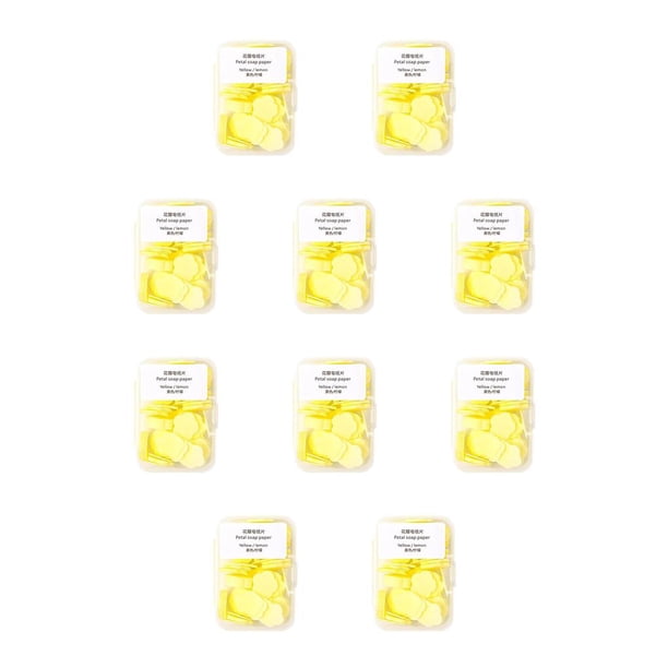 Injueey Jabón de papel a mano Desechable Limpieza perfumada Baño Camping Desinfección Pétalo Rebanada Baño Hogar Yello Lemon amarillo limon 10Conjunto