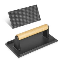 Burger Press, 8.2" Rectangle Grill Press, Heavy-Duty Cast Iron Smash Bacon Press Meat Steak with Wood Handle for Blackstone Griddle, BBQ, Burgers, Bread, Steaks, Sandwich, Nonstick Pan