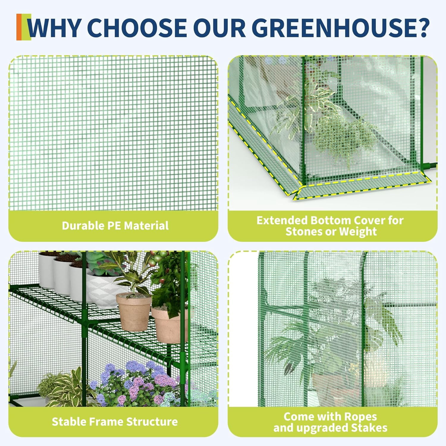 Yiwa 57"x57"x77" Portable Greenhouse with Thickened PE Cover & Roll-up Zipper Door - Walk-in Tunnels for Seedlings, Flowers, 12-Tier Shelves