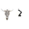 thumbnail image 1 of Escultura de pared de calavera,Estatua de resina con cabeza de vaca para decoración de pared y hogar,Estatua de escalera,Estatua de escalera con libros para escalar,decoración, 1 of 8