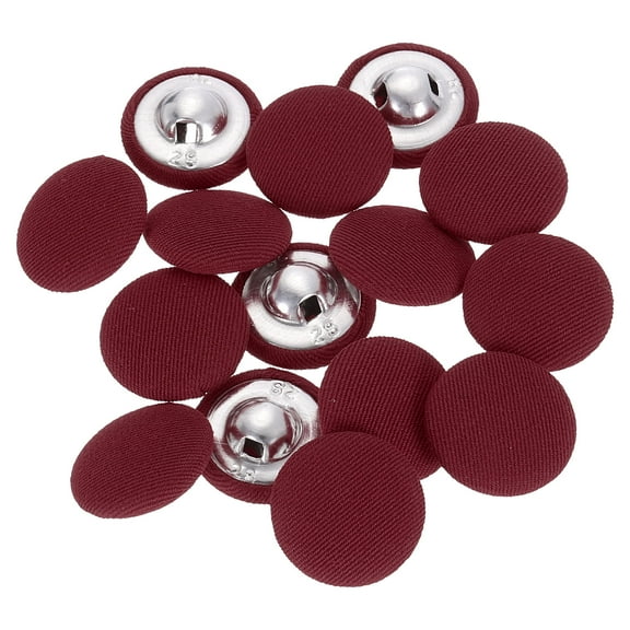 Uxcell 15 Pack Fabric Cloth Covered Button, 18mm 28L Metal Shank Round Sewing Buttons Fabric Covered Button for Coat Dress Sweater Hats Crafts Making, Wine Red