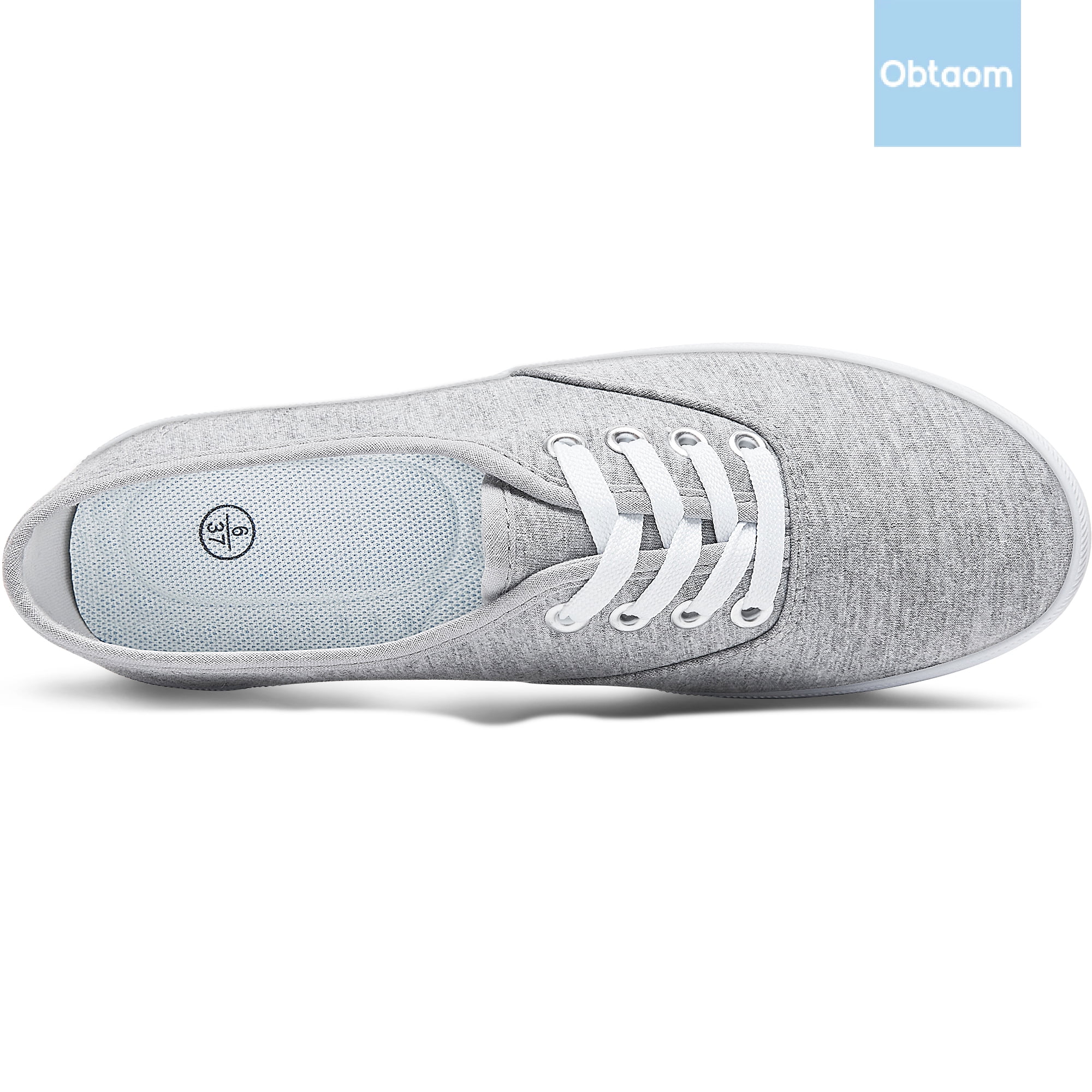 Obtaom Women’s Canvas Sneakers Fashion Lace Up Canvas Shoes,Low Top Casual Flat,Lightweight Tennis Shoes.(Gray,US10)
