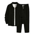 thumbnail image 4 of Men Corduroy 2 Piece Outfit Set, Collared Button Down Long Sleeve Work Shirt and Drawstring Elastic Waist Wide Leg Pants Casual Loungewear Size 2XL Black, 4 of 7
