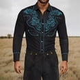 thumbnail image 4 of Mens Long Sleeve Shirt Solid Western Cowboy Vintage Shirt Loose Fit Big Size Casual Button Light Blue XL, 4 of 6