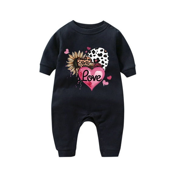 BLTIBY Infant Baby Girls Boys Jumpsuit Valentine's Day Heart Printed Fall Spring Long Sleeve Romper Newborn Casual Fashion Outfit One Piece Clothes Black 6-9 Months
