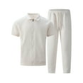 thumbnail image 4 of Xzbqbs Mens 2 Piece Set Casual Zip Up Shirt Short Sleeve Polo Shirts and Elastic Waist Drawstring Pants Fashion Vacation Sets for Men, 4 of 5