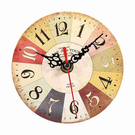 M Buder 4.7 Round Vintage MDF Wall Clock Artistic Classic Decorative Tabletop Clock Style 2