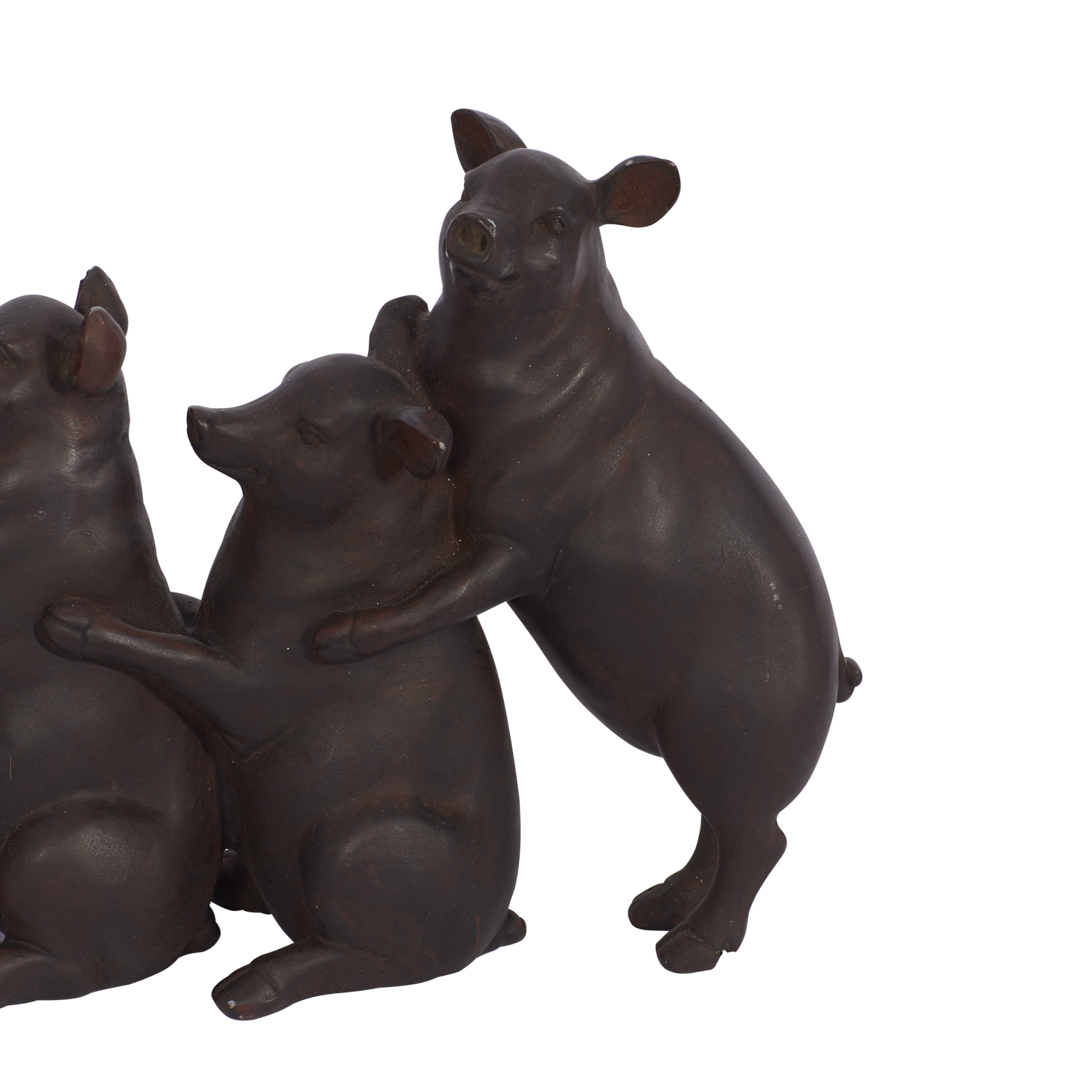 13" x 7" Dark Brown Polystone Pig Sculpture, by DecMode