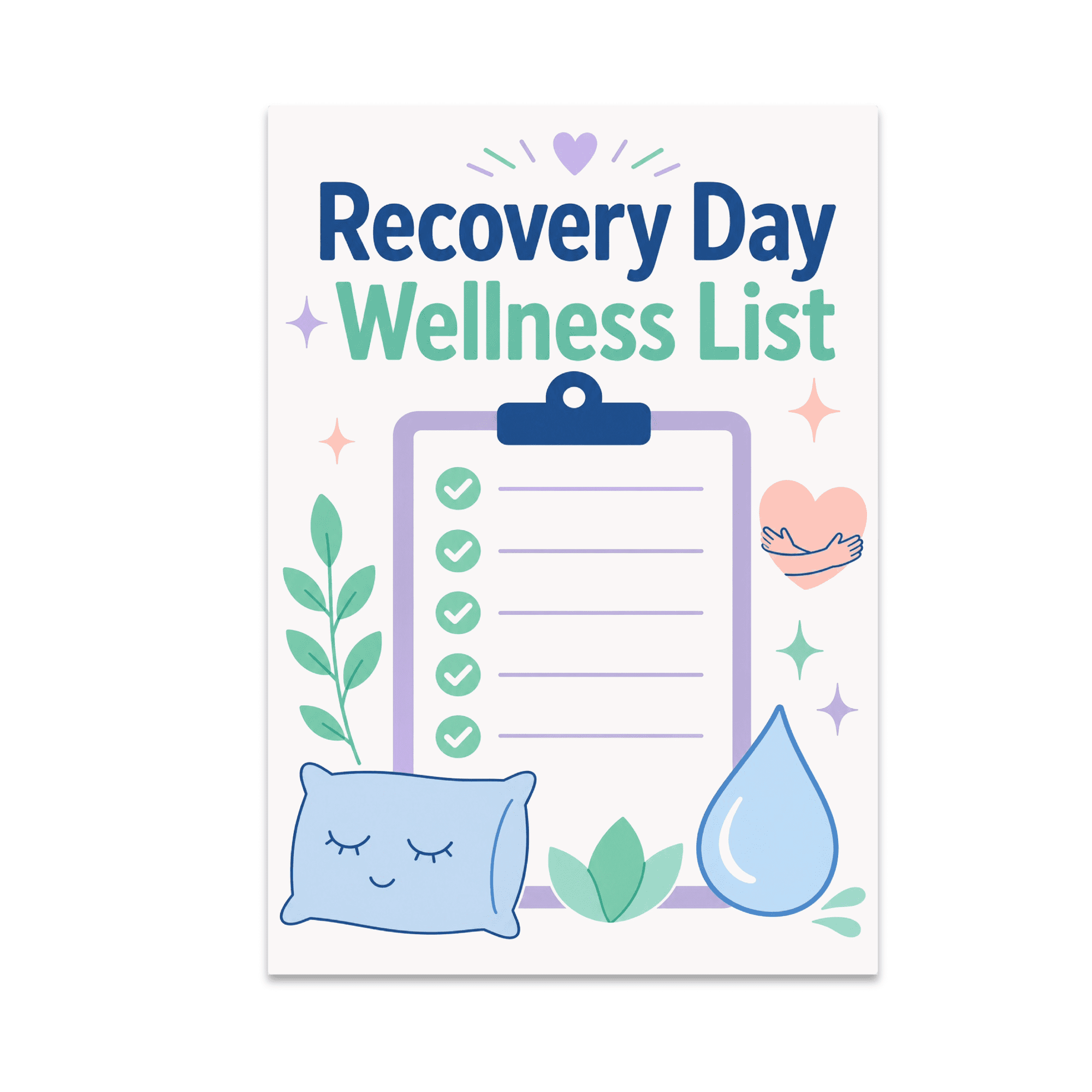 Recovery Day Wellness Checklist Decor - Self-Care Enthusiast - 13x19 Poster Print