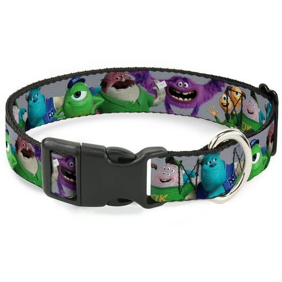 Disney Pet Collar, Dog Collar Plastic Buckle, Monsters University Character Lineup Gray, 15 to 24 Inches 1.0 Inch Wide