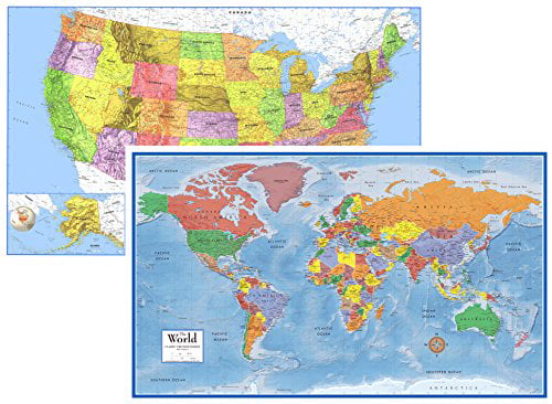 24X36 World And Usa Classic Premier 3D Two Wall Map Set Paper Folded 