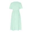 thumbnail image 4 of Vestido largo liso con cuello en V y volantes de encaje para mujer - Poliéster elástico, elegante/casual, lavable a máquina, para la noche/cócteles, 4 of 7