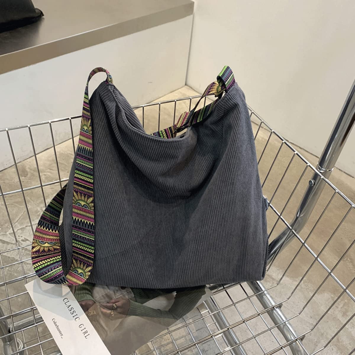 Women Corduroy Tote Bag Large Shoulder Hobo Bag for Women Boho Casual Handbag Purse