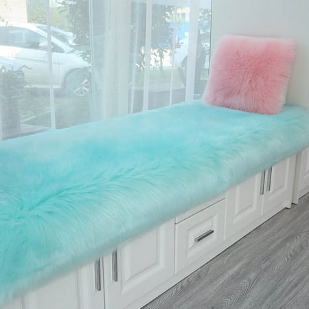 

Namzi Solid Color Plush Table Runner Faux Sheepskin Decorative Shaggy Dresser Scarf Not-Slip Desk Pad Luxury False Fur Dresser Tablecloth-Lake Blue 70x210cm(27.56x82.68inch)