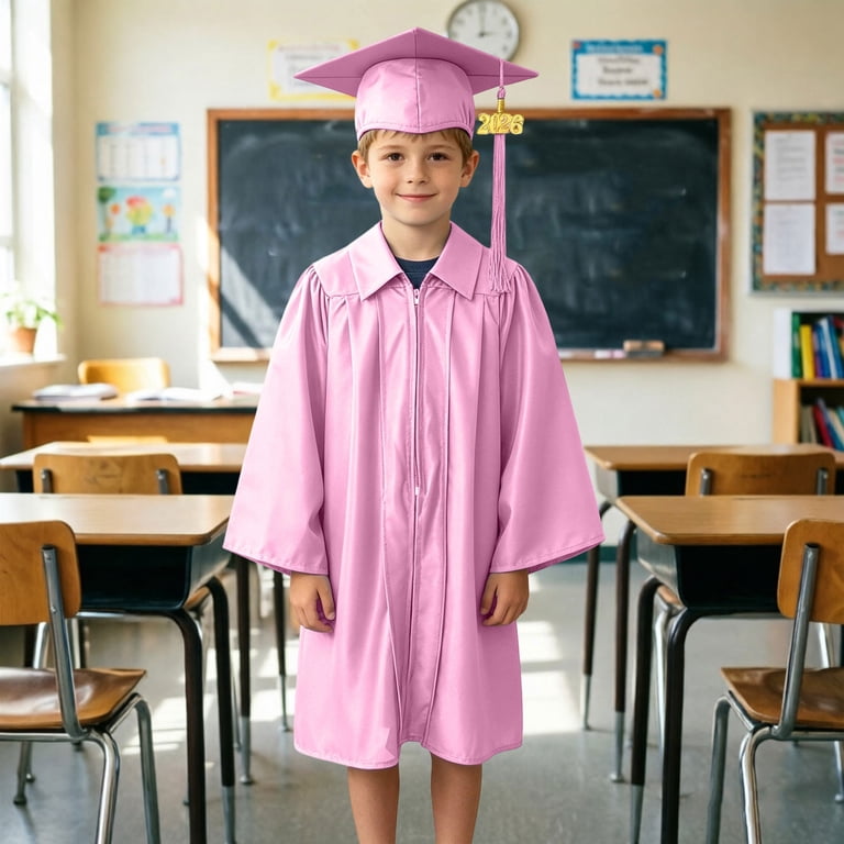 vpk graduation dress Toddler Kids Preschool Cap and Gown for Toddlers Shiny Graduation Outfit Turn Down Collar Pink Cap and Gown for Kids cf-size-xl