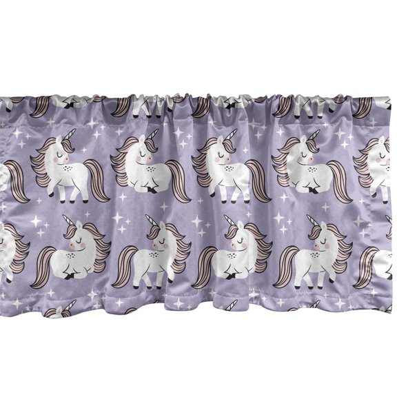 Ambesonne Galaxy Unicorn Valance Pack of 2, Little Pony Horse, 54"X18", Pale Lavender White Rose