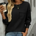 thumbnail image 2 of Htigea Long Sleeve Shirts for Women Casual Crew Neck Knit Ribbed Pullover Loose Cozy Fall Tops with Pocket Black M, 2 of 7
