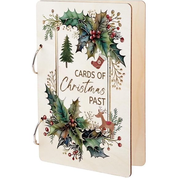 Cards Of Christmas Past Greeting Card Holder Organizer Wooden Card Keeper Binder Christmas Cards Keeper Photo Album Cover Birthday Graduation Wedding Journal Keepsake Gifts 9.4x6.3in