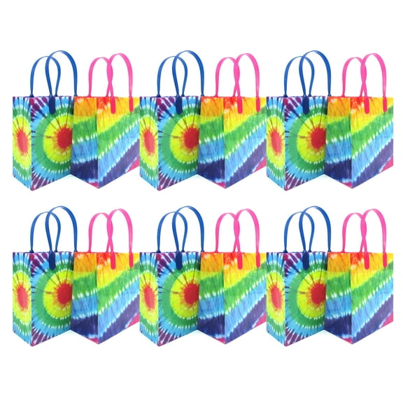 Tiny Mills Tie Dye Party Favor Treat Bags for Kids, Birthday Parties, Celebration, 12 Pack