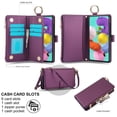thumbnail image 3 of ELEHOLD For Samsung Galaxy A51 4G Phone Case Leather Crossbody Zipper Card Wallet Flip Case Kickstand Cover, with Ring Holder,Full Body Protection-Deeppurple, 3 of 7