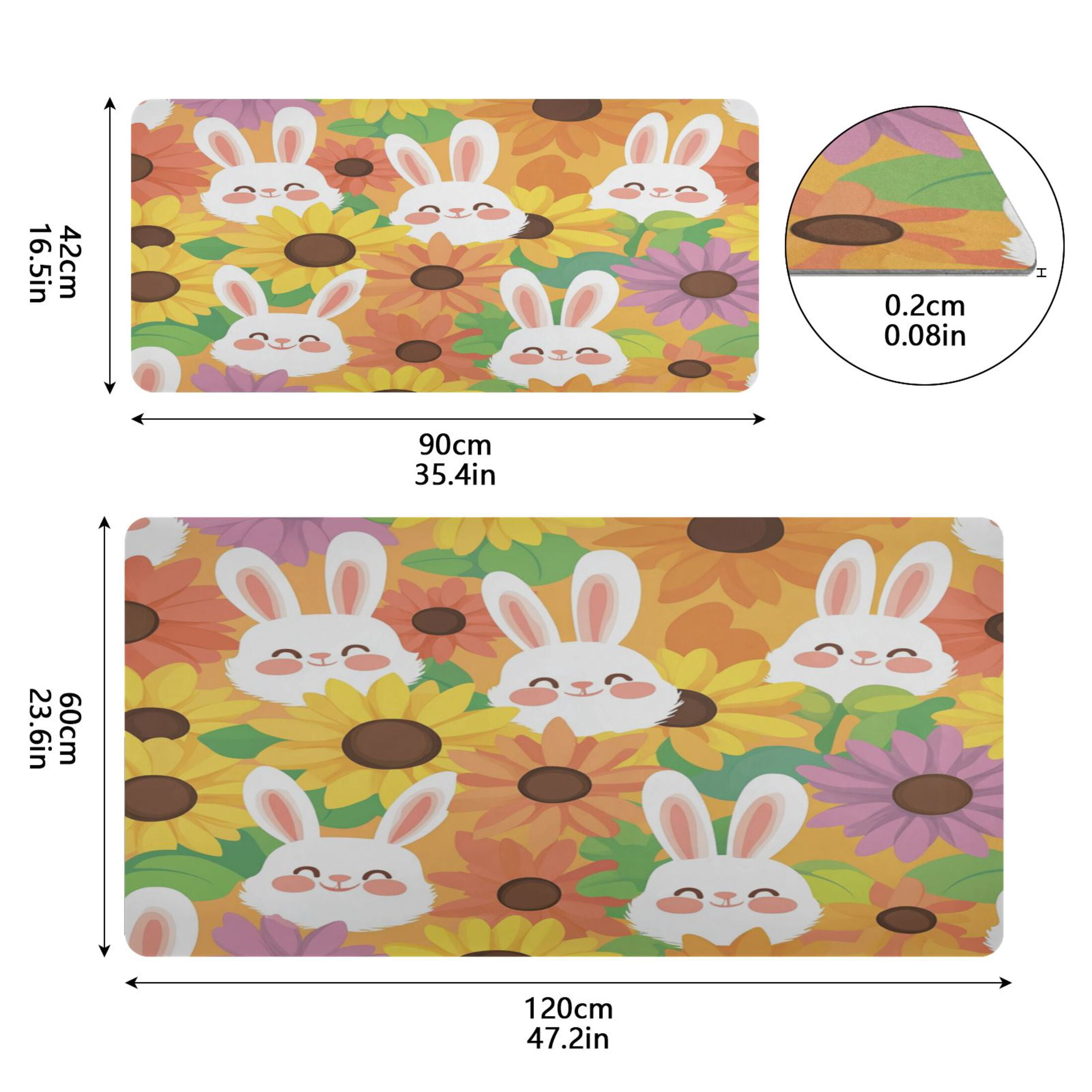 Leather Keyboard and Mouse Desk Mat Office Desk Accessories Protective Office Desk Decor Desk Pad Mat for Gaming, Work from Home, Office Smiling Bunnies with Sunflowers 16.5" x 35.4"