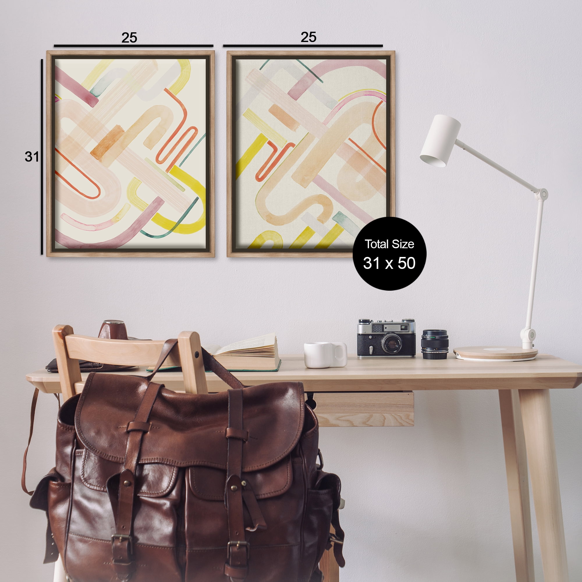 Stupell Industries Retro Neutral Patterns Abstract Painting Brown Floater Framed Canvas Art Print Wall Art, 31 x 25, Set of 2