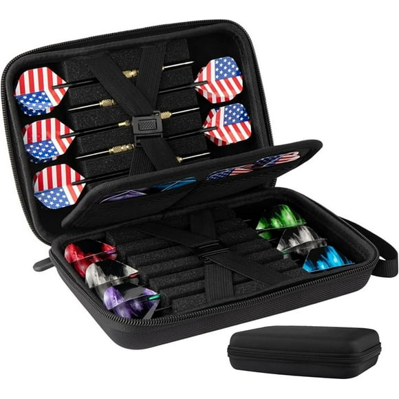 Étui à Fléchettes Contient 12 Fléchettes et Accessoires Support de Fléchettes en Eva avec Poche en Maille Fermeture Éclair Étuis à Fléchettes pour Acier et Embouts Souples avec Fixateur Intérieur et Boucle Extérieure Rangement Protecteur de Fléchettes, Support de Fléchettes