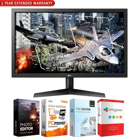 LG Ultragear 24GL600F-B 24 Inch Full HD Gaming Monitor w/ Radeon FreeSync + Tech Smart USA Elite Suite 18 Standard Editing Software Bundle + 1 Year Extended
