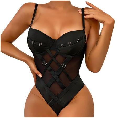 Fesfesfes Women Lingerie Sexy Mesh Sleepwear Jumpsuit Women High Waist Corset Underwear Straped Perspective Lingerie Nightwear Gifts for Her Sale