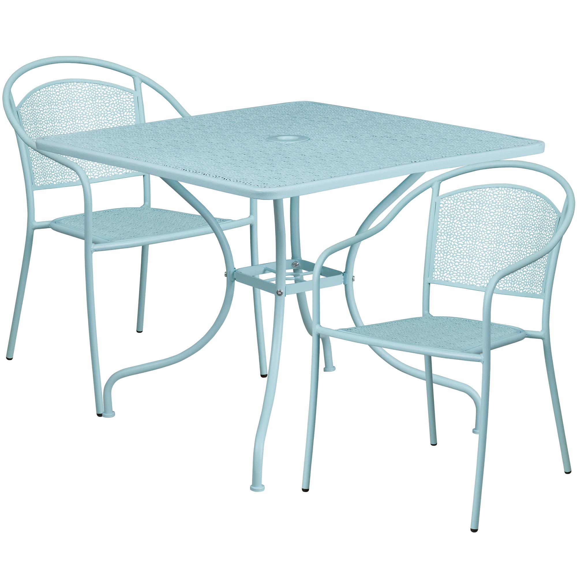 3Piece Sky Blue Square Contemporary Outdoor Furniture Patio Table with