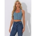thumbnail image 4 of DARING DIVA Women's Halter Denim Crop Tank Tops M Light Blue, 4 of 5