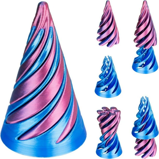 Imposible Pirámide Cruce Escultura 3D Impreso Espiral Cono Juguete Espiral Cono Fidget Juguete (púrpura Azul)