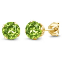 Gem Stone King Round Shape Green Peridot (1.20 Ct) 18K Yellow Gold Plated Silver Stud Earrings for Women Men