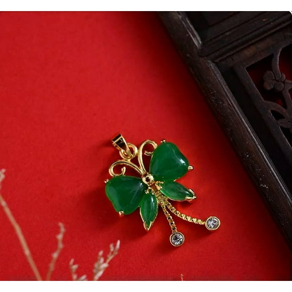 HOOUN Collier Femme Nouveau 18K Jaune avec Pendentif Papillon Jade Vert Meilleur Cadeau