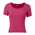 thumbnail image 3 of Womens T Shirts Summer Tops 2025 Solid Color Scoop Neck Slim Fit Ribbed Knit Basic Tees Tshirts Shirts for Women, 3 of 6