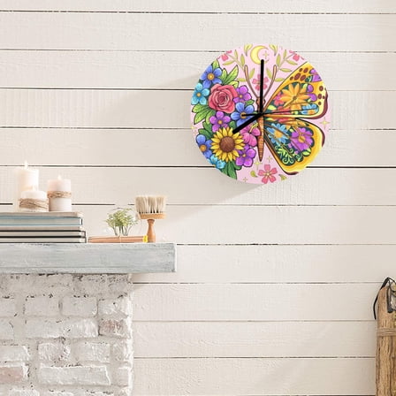 Wall Clock Artwork - Floral Butterfly - Personalized Wall Clock 11.6"