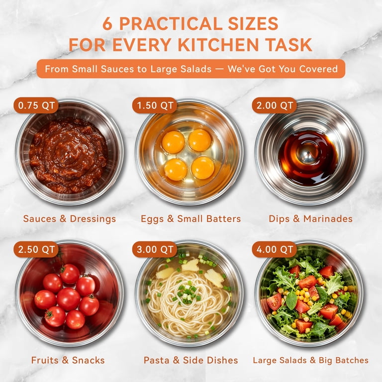 NULAS 6-Piece Stainless Steel Mixing Bowl Set with Lids photo 3