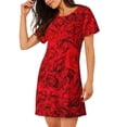 thumbnail image 2 of Yiaed Red Rose Print Women's Loose-Fit Short Sleeve Nightgown, Soft and Comfortable Sleep Dress for Relaxation and Sleepwear, 2 of 6