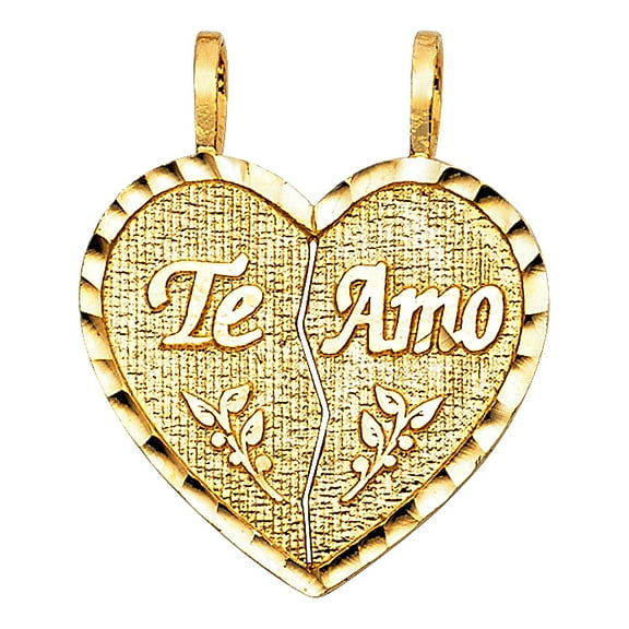 14k Yellow Gold Breakable Heart Te Amo My Love Pendant Someone Special Charm Jewelry Female Unisex
